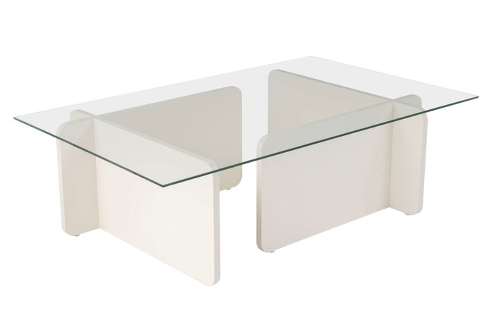 Nordure Mesa de Centro Flavio - Madera Blanca con Cristal Templado y Tablero Melamina 105x30x65cm